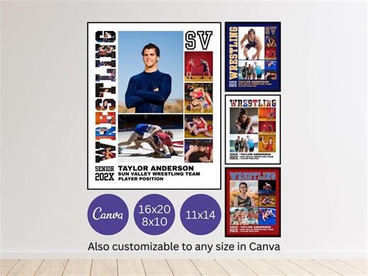 Wrestling Senior Night Poster Personalized Photo Collage Canva Template - Etsy