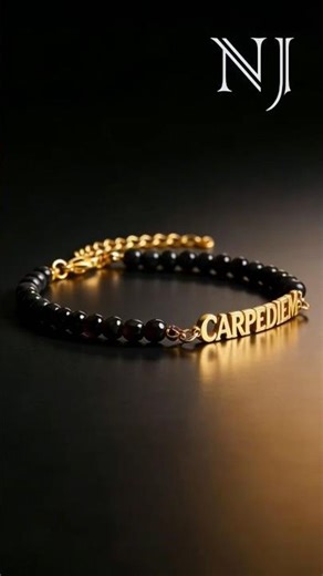 Customized black beaded bracelets with words