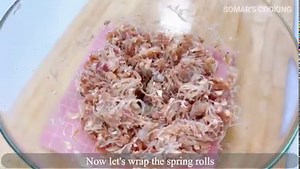 របៀបធ្វើសាយ៉បំពងស្រួយ Fried Rice Paper Spring Rolls are kind of street food in Cambodia. We can find it almost everywhere in the midtown. It is crispy and we serve it with vegetables and sweet and sour dipping sauce. Ingredients: ✔ Fried Spring Rolls 10.5oz [300g] Pork mince 3.5oz [100g] Chopped shrimp 2.8oz [80g] Dried glass noodles 4 Cloves garlics 1 Shallot ½tsp Salt 1tsp Sugar 1½tsp Oyster sauce ½tsp Chicken powder 1tsp Ground pepper 1 Egg ✔ Sweet and Sour Dipping Sauce 4Tbsp Water 2Tbsp Fis