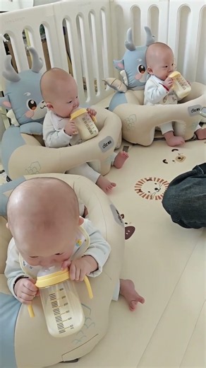 Our 10-Month-Old Triplets Can Hold Their Own Bottles Now 🍼🥰 #triplets #10monthold #bottlefeeding
