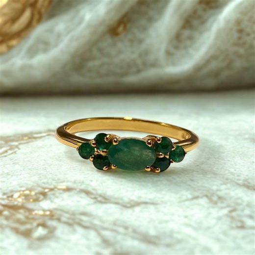 Natural Emerald Ring 925 Sterling Silver, Oval Green Gemstone Jewelry for Women, Christmas Gift - Etsy