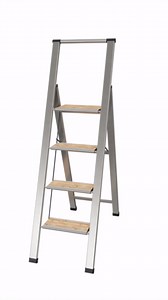 Step Ladder 3 Step Folding, Decorative - Beautiful Bamboo &Silver Aluminum, Ultra Slim Profile, Anti Slip Steps, Sturdy-Portable for Home, Office, Kitchen, Photography Use,by SORFEY