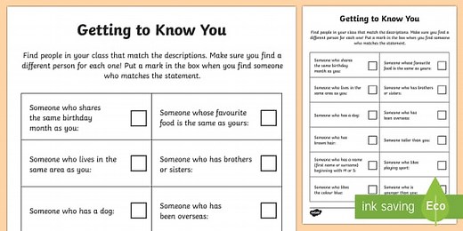 Getting to Know You Worksheets