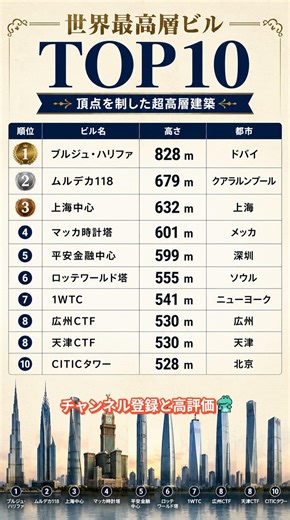 世界最高層ビルTOP10、頂点を制した超高層建築