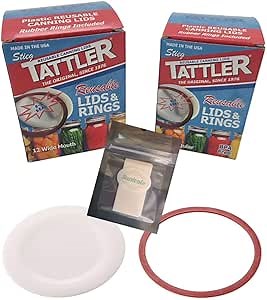 Reusable Canning Lids Bundle Includes 12 Wide and 12 Regular Mouth Tattler Lids and Rings and 24 Dissolvable Sunivale Jar Labels For Use With Hot Water Bath and Pressure Canning Methods Made in USA
