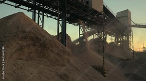 Piles of wood chips at a wood processing plant