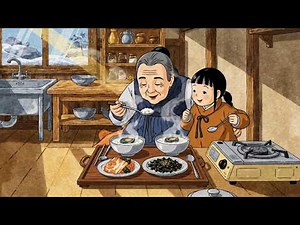 cozy winter with my grandma - cooking asmr abalone porridge, quick radish kimchi, ghibli studio vibe