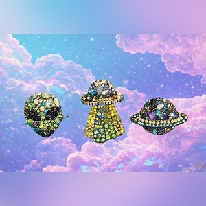 Handmade Alien & UFO Rhinestone Statement Rings – Y2K Cosmic Jewelry