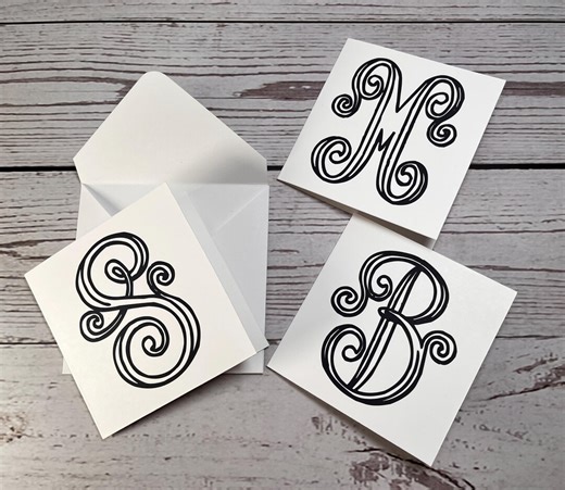 Custom Monogram Note Cards, Set of 12 Personalized Square Folded Mini Note Cards, Small Note Card With Envelopes - Etsy