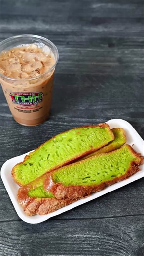 That bright green pandan cake with the crisp edges and chewy center. Not too sweet, just right. Grab one and enjoy it with our Vietnamese coffee. pandan tapioca cake, vietnamese pandan cake, banh bo nuong, chewy pandan dessert, vietnamese bakery garden grove, pandan coconut cake, thh sandwiches desserts