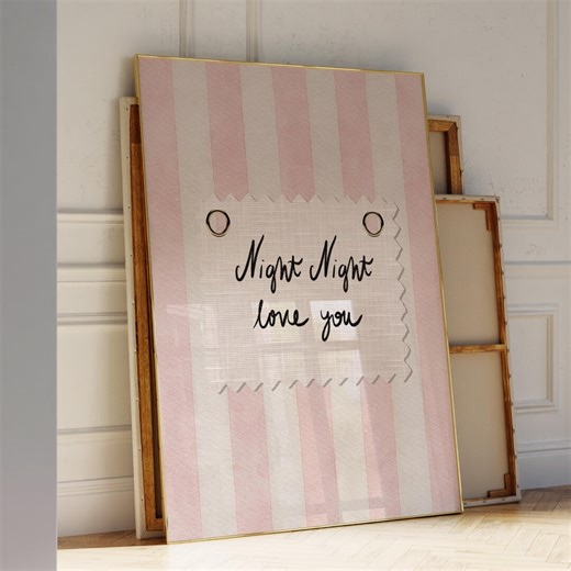 Retro Wall Art Striped Bedroom Print Mid Century Modern Wallart Vintage Style Bedroom Wall Art Pink Retro Night Night Love You Print Nursery - Etsy