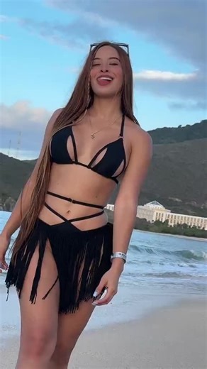 Stylish Beach Poses in Fringed Bikini