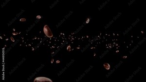 4K Falling realistic coffee beans loop background Animation green screen. Energy stimulant and smooth java concept. Represent breakfast for energy and freshness concept.