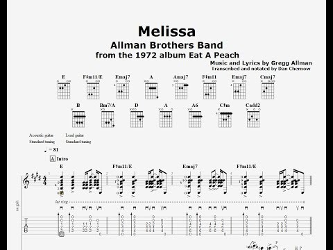 Melissa - The Allman Brothers (guitar transcription w/tab)