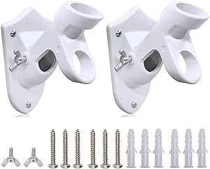 Flag Pole Holder, Flag Pole Bracket Mount for American Flag, 2 Pcs Metal Flagpole Mounting Tangle Free for House Outside Porch Garden Yard Residential and Commercial - White