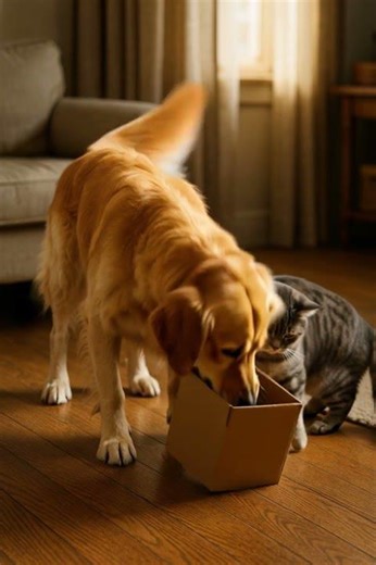 Hero Cat Saves Dog Stuck in a Box! 🐱🐶💪 #cat #dog #funnycats #gato #chat #แมว #kucing #고양이 #猫
