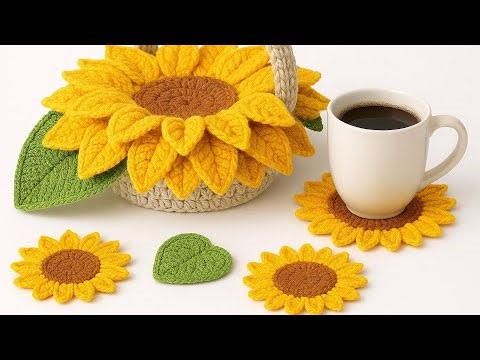 Super Easy Crochet Sunflower Coaster: The Perfect Gift Idea! 🌻