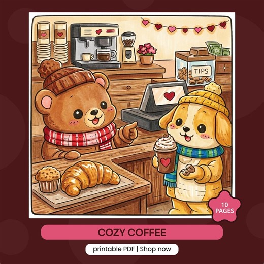 Cozy Coffee Coloring Pages Printable PDF | Cute Coffee Shop Coloring Book for Adults | Relaxing Digital Download - Etsy