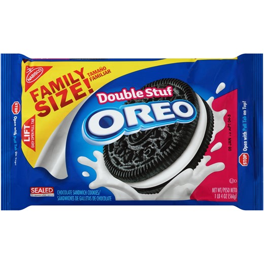 OREO Double Stuf Chocolate Sandwich Cookies, Baked, Family Size, Shelf Stable, Plastic Tray, 20 oz