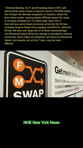 Starting Monday, the F and M subway lines in NYC will permanently swap routes to improve service. Th