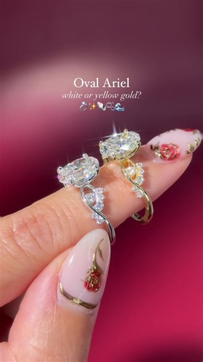 The Oval Ariel engagement ring 🥰💍🫧🐚💖 Are you picking white gold or yellow gold? 🛍️ Shop now at PrincessBrideDiamonds.com 📆 Try them on IRL 😉 Book a showroom appointment here: https://princessbridediamonds.com/pages/make-an-appointment ⚒️ Want to customize this style to make it your own? Text us ✨ 714.899.1122