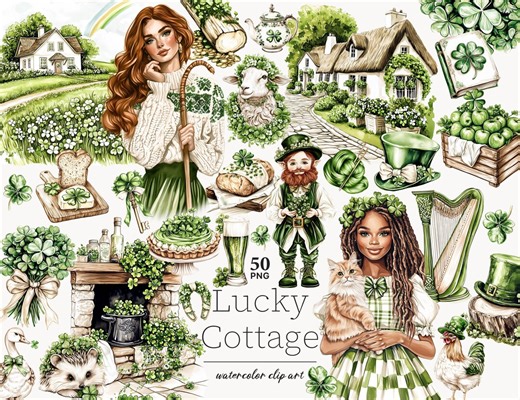 St Patrick's Day Clipart Irish Clip Art Shamrock PNG Spring Clipart Lucky Girl Image - Etsy