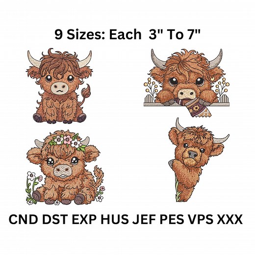 Baby Highland Cow Embroidery Designs: Nursery Machine Embroidery 9 Sizes (digital Download) - Etsy