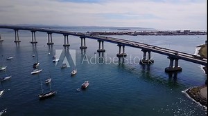 Aerial Video of San Diego - Coronado Bridge, locally referred to as the Coronado Bridge, is a prestressed concrete/steel girder bridge