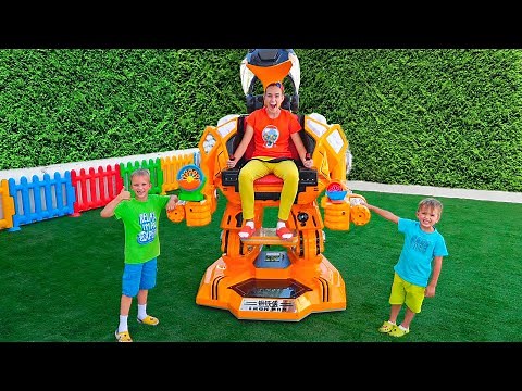 Vlad and Niki play with robot car toy