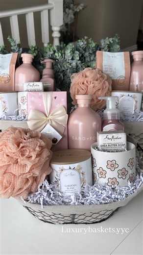 Luxury custom gift baskets 🎁 on Instagram: "Corporate luxury spa baskets ✨ Thoughtful gifting builds meaningful connections and strong connections are how businesses grow 🤍 #luxurybaskets #giftbaskets #giftideas #personalizedgifts #thoughtfulgifts #cricutmade #giftbasket #thoughtfulgifting #spabasket #yycsmallbusiness #holidaygifts #holiday"