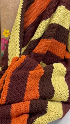 Vintage Afghan Handmade Blanket: Retro Orange Brown Goldenrod Bedspread- SEE DETAILS - Etsy