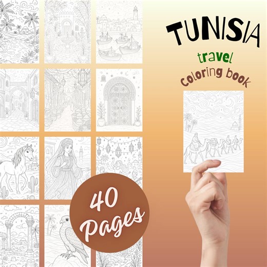 Tunisia Coloring Pages Printable PDF – North Africa Coloring Book – Desert, Medina, Sidi Bou Said & Culture – Travel Coloring Pages - Etsy