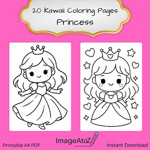 25 Kawaii Princess Coloring Pages - Printable A4 (PDF) - Etsy