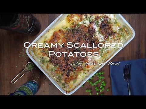 Creamy Scalloped Potatoes with Ham and Peas