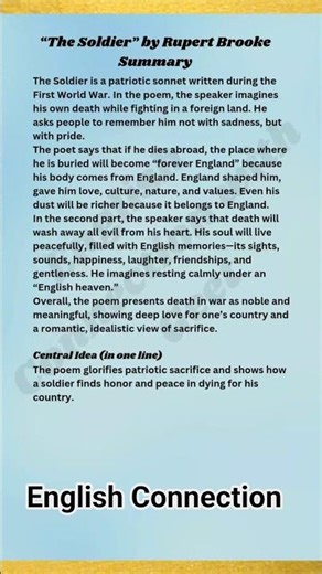 The Soldier Poem Summary & Central idea in English | Rupert Brooke | Class 12 chapter 6 BSEB Rainbow