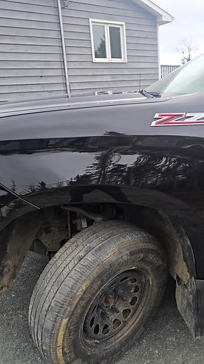 2020 silverado, it was ditched and drove into the woods, the driver side had deep scratched and dents all the way down from the front bumper to the tail light, the passanger side had heavy scratches all the way down. Driver side was repaired and wet sanded and buffed, and passanger side was wet sanded and the paint was corrected. | H & J AutoBody