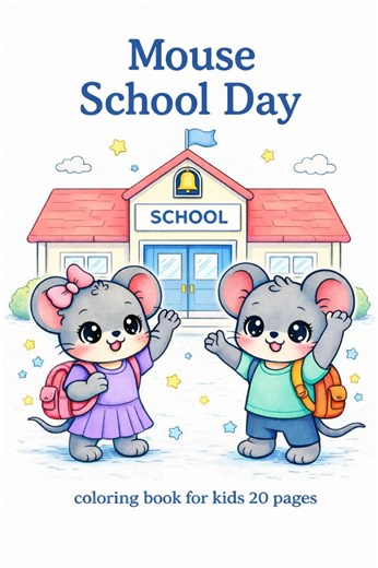 Mouse School Day – School Coloring Book for Kids | 20 Printable Pages - Etsy