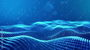 looped blue background waves on the surface. Futuristic Captivating Motion Design with Glowing Particles. Glowing particles forming lines plane surface, creating dynamic and visually stunning display. Stock Video