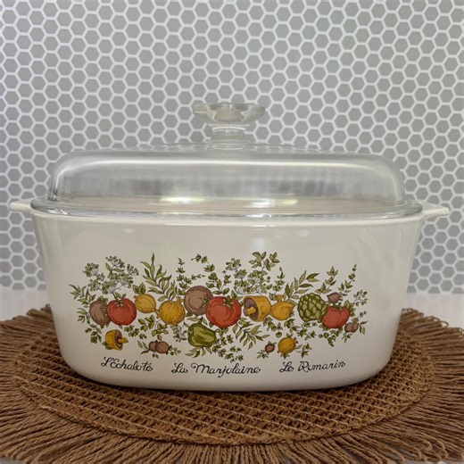 Corning Ware “spice of Life” Dish With Pyrex Lid, Herb and Vegetable Design, Decorative Kitchenware, Rare Collectible - Etsy