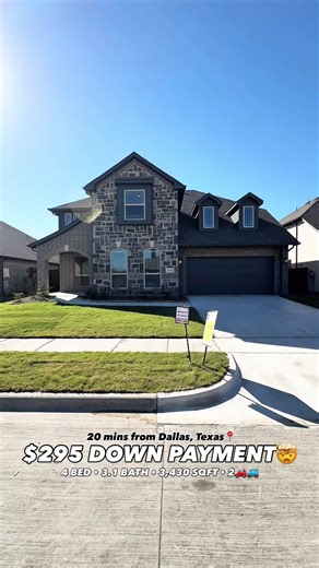🏡$295 Down Gets You This Modern Texas NEW CONSTRUCTION near Dallas!💎 ✨Stunning Home Just 20 Minutes from Downtown Dallas! Home Features: ✔️4 Bedrooms | 3.1 Bathrooms ✔️3,430 SQFT | 2-Car Garage ✔️Perfect for Remote & Hybrid Workers ✔️Brand-New Home with WARRANTY If you are interested in buying or selling home Click the link in my bio to schedule a Consultation call 📞OR send me an email at Franklin@RogersHealy.com #explore #viral #trend #fyp #texas