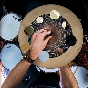 PROTOTYPE STACK. 😮 The great people at Meinl Cymbals have made me these two custom cymbals, which I've put together into a stack/fx-hihat. Bottom: 18" china, almost like a smaller Equilibrium China but a little different. Top: 16" trash crash, basically a sand-blasted Classics Custom Dual Trash Crash. Together they combine into a stack that's very versatile. It's cutting, but not too harsh. It flexes when you play it, rather than feeling like a hitting a brick wall. And it's customizable throug