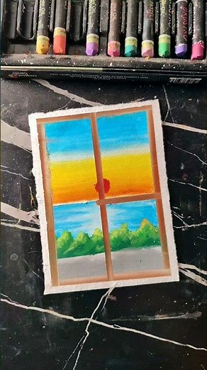How to Draw a Morning Window View with Oil Pastels #painting #oilpastelart