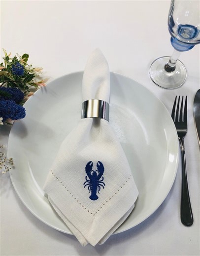 Embroidered Lobster Napkin: Nautical Table Linen, Seafood Theme - Etsy UK