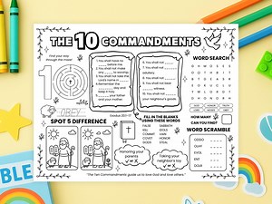 Ten Commandments Activity Placemat, Fun Christian Bible Worksheet, Sunday School Printable, Religious Learning Game - Etsy UK