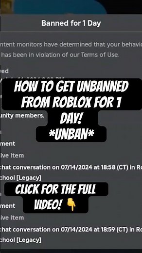 How to get UNBANNED from Roblox for 1 DAY! *Unban* PC / MOBILE) #roblox #shorts