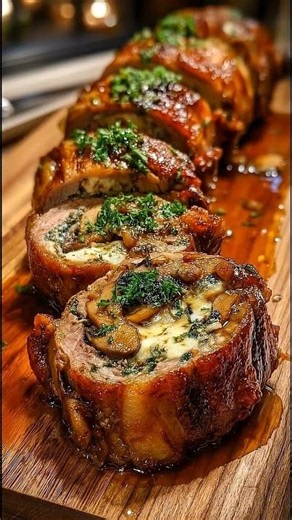 🥩🔥 Mushroom & Cheese Stuffed Pork Tenderloin | Juicy Glazed Pork Roast Recipe