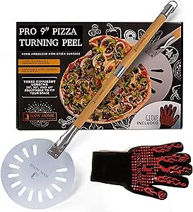 Turning Pizza Peel | 9" Pizza Paddle for Pizza Oven with Adjustable Wood Handle Options (24 to 44inch) & Bonus Oven Mitt | Pizza Turning Peel & Pizza Oven Accessories for Home & Commercial Pizza Ovens
