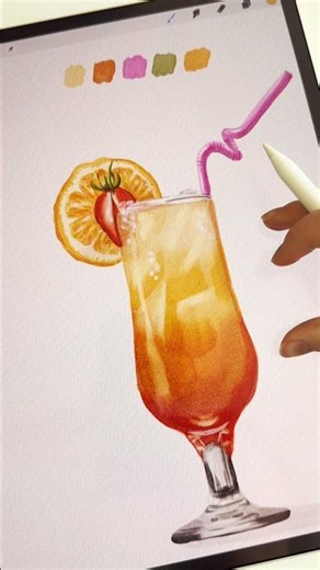 Draw with me 🍹 Tropical Cocktail ✏️ #procreate #watercolor #drawing