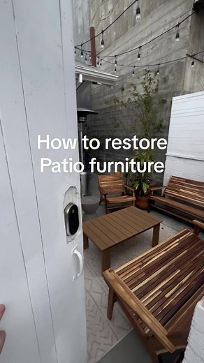 How to restore teak patio furniture 🪵✨ 1️⃣ Disassemble 2️⃣ Sand 60-80-120 3️⃣Oil 4️⃣Seal 5️⃣Reassemble #refinish #teak #furniture #patioseason #woodworking #furniturerestoration #greenscreen