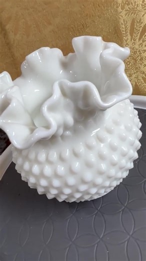 Vintage Fenton Hobnail Milk Glass Ruffled Vase. - Etsy